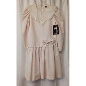 Vintage Picture Me Teen/Women's Dress Size 12/7 Pink Lace Pinstripe NWT 80's